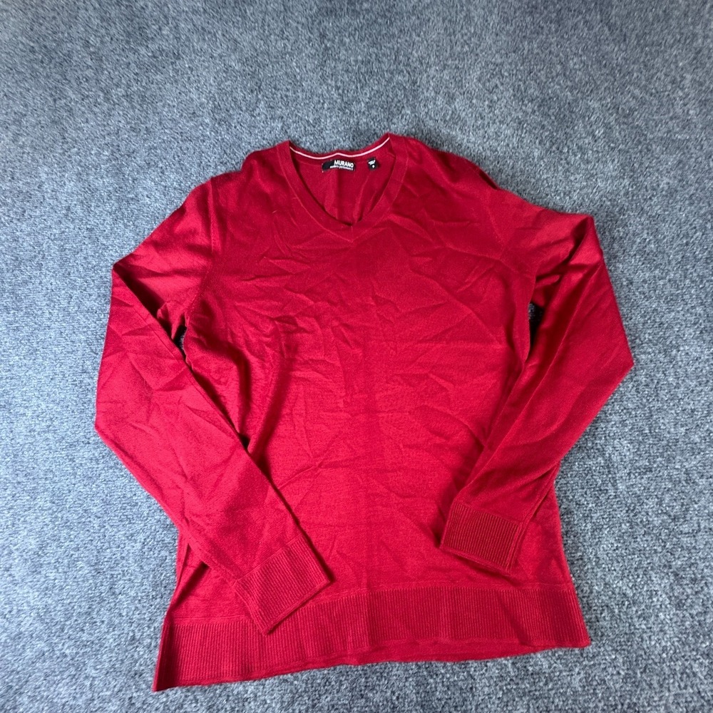 Murano Sweater Mens Small Red Knit V-Neck Pullover Modern Performance Winter